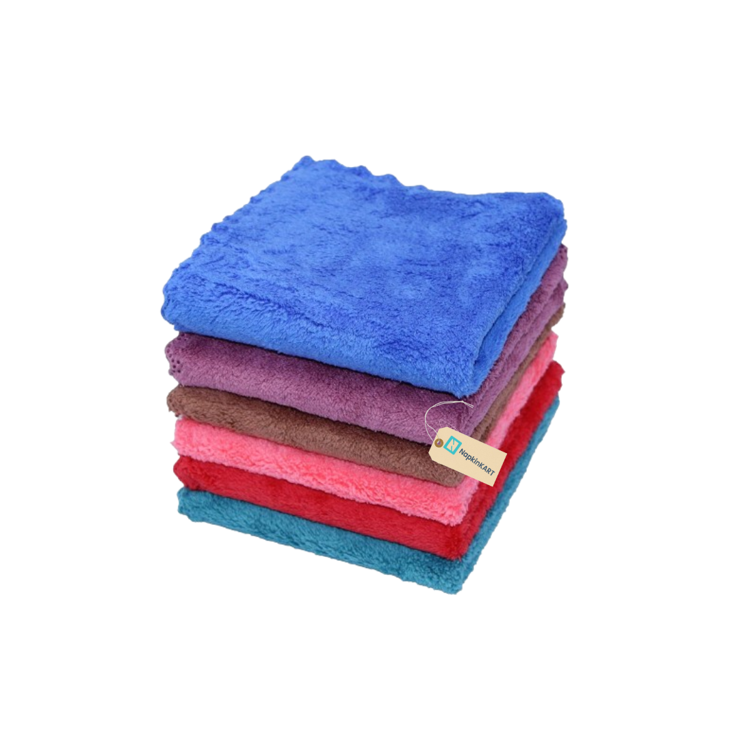High absorbency microfiber cleaning cloth bundle in blue, purple, brown, pink, red, and teal colors