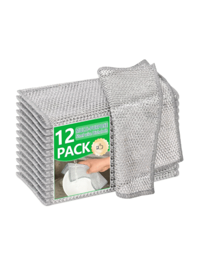 Multi-Purpose Steel Wire Dishcloth – Pack of 12 | Durable & Reusable Kitchen Scrubbers for Tough Cleaning | Silver