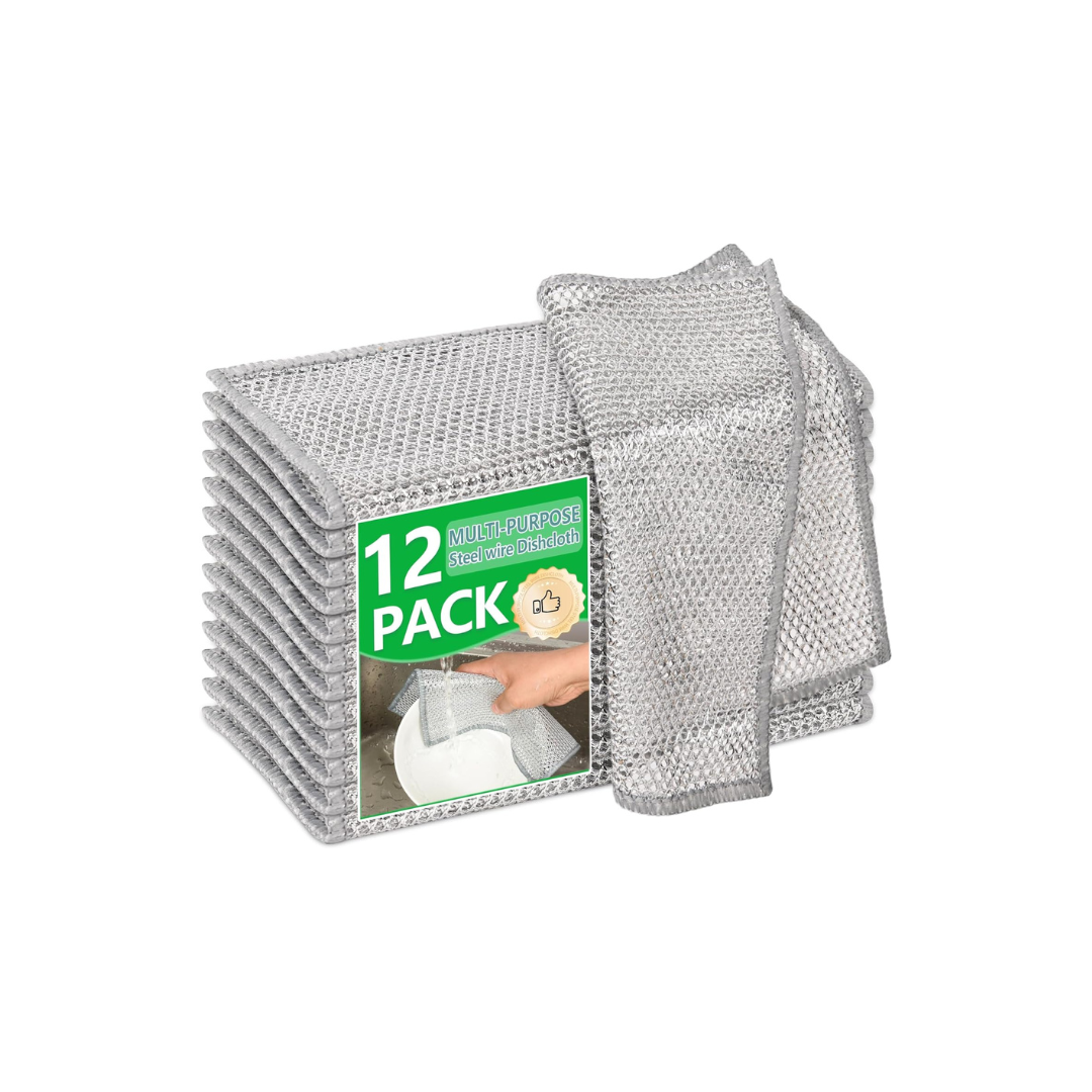 Multi-Purpose Steel Wire Dishcloth – Pack of 12 | Durable & Reusable Kitchen Scrubbers for Tough Cleaning | Silver